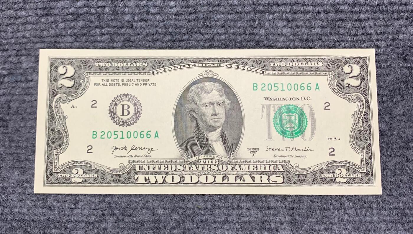 【无47】全新2017A年版美国托马斯·杰斐逊2美元纸币(年份号、钻石号、双喜号）