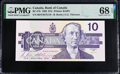 【Blue Auction】世界纸币精拍第768期——18级TOP拍卖/信誉/品质/专业/高效💫 - 加拿大 1989年10元 PMG68EPQ高分