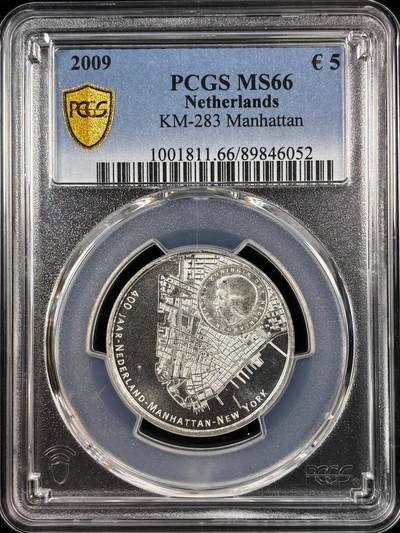 【雨安】【直播拍卖】【世界币章122期-评级币】2025-12-27 周六 19:30 保真 - [评级欧元] Netherlands 欧元 荷兰 5欧元 2009年 曼哈顿  PCGS-MS66