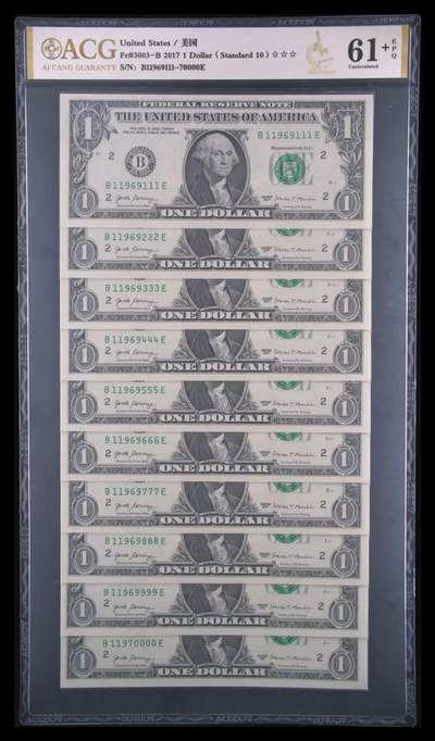 ACG美元 - 1美元爱藏金标捆拆标十8豹子号+2狮子号+4张倒置号+3张数三+1小雷达号