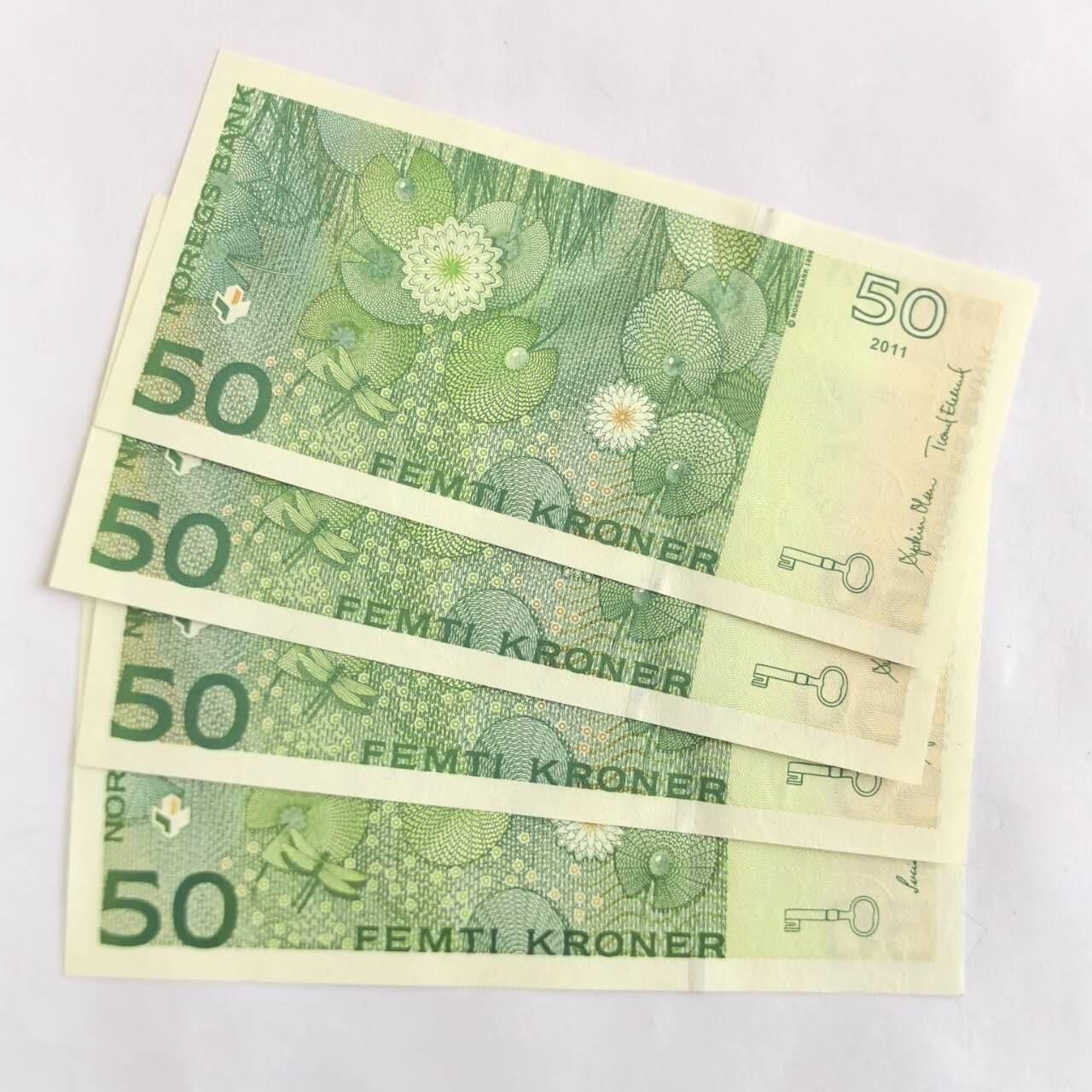 各国外币第105期 无佣金 挪威50克朗 部分连号4张全新