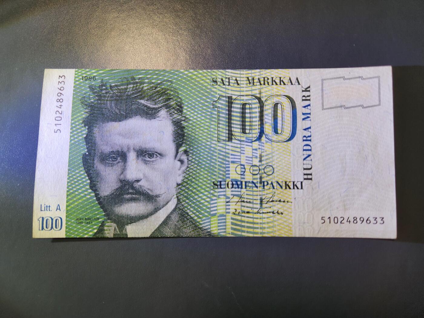 12月27号晚上8点 外国纸币自动截拍第77场 芬兰100马克 A版近新