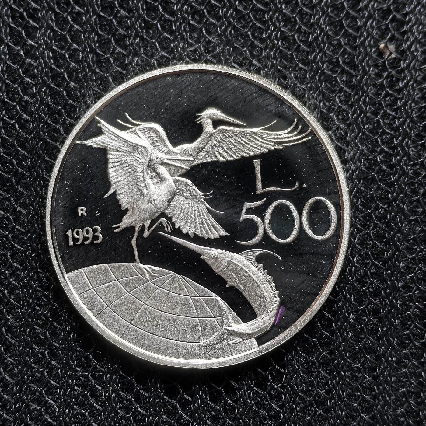 道一币馆币章第一百六十二场 原盒证 意大利1993年意大利的动植物保护500里拉精制银币 10000