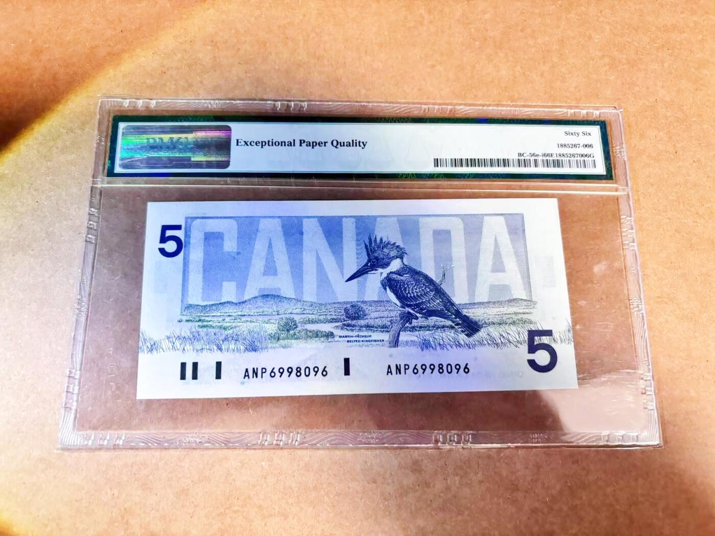 【Blue Auction】世界纸币精拍第768期——18级TOP拍卖/信誉/品质/专业/高效💫 【倒置号】加拿大 1986年5元 PMG66EPQ 