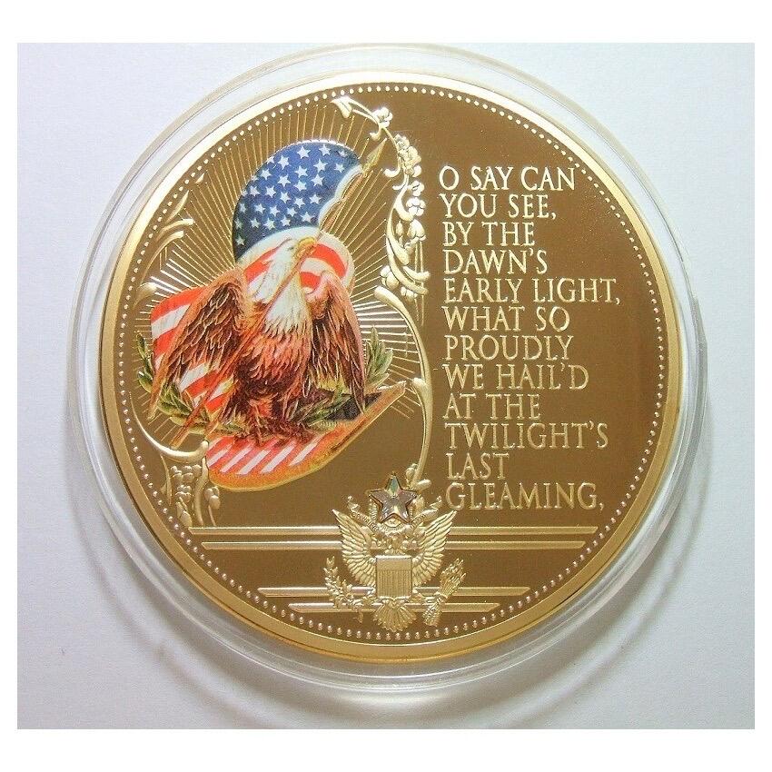 【旋风钱币】1月10日19:00准时开拍 精美欧洲币章、银币银章、第三帝国钱币等 全场包邮！ 美国自由钟+白头鹰 高浮雕精制彩色超大镀金章 70MM 115克