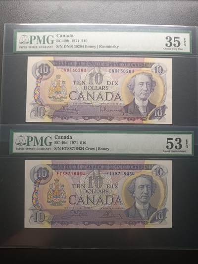 2025十二月第五期，总210期 - 加拿大1971版10元评级钞批量两张，少见PMG一代壳