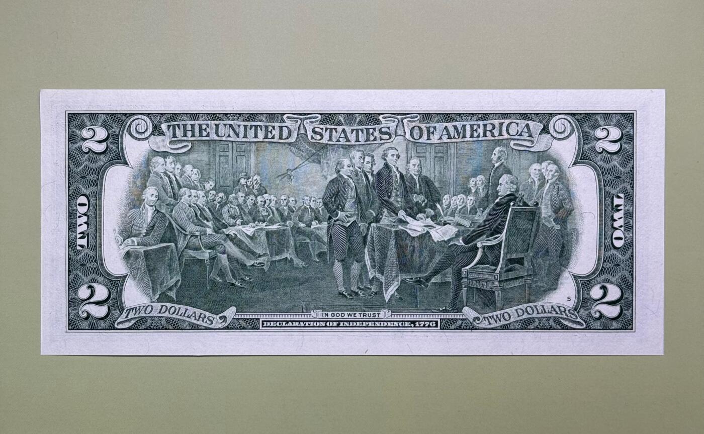 【无47】全新2017A年版美国托马斯·杰斐逊2美元纸币(年份号、钻石号）