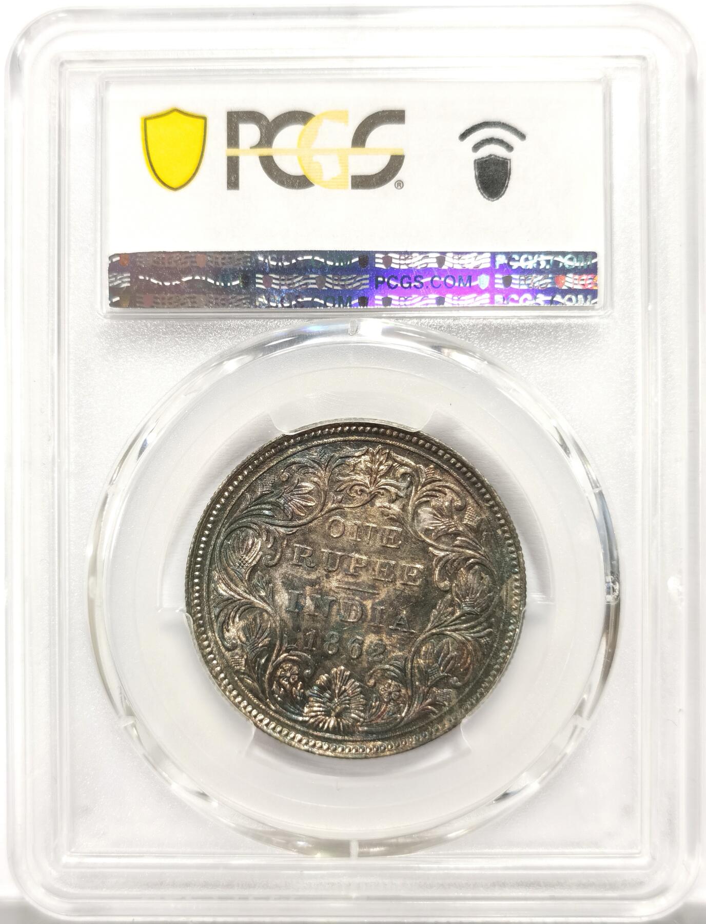 博洋堂世界钱币拍卖第154期（全场包邮） PCGS MS61 英属印度1862年维多利亚1卢比银币，玫瑰包浆