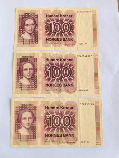 各国外币第105期 无佣金 - 挪威100克朗 8品3张