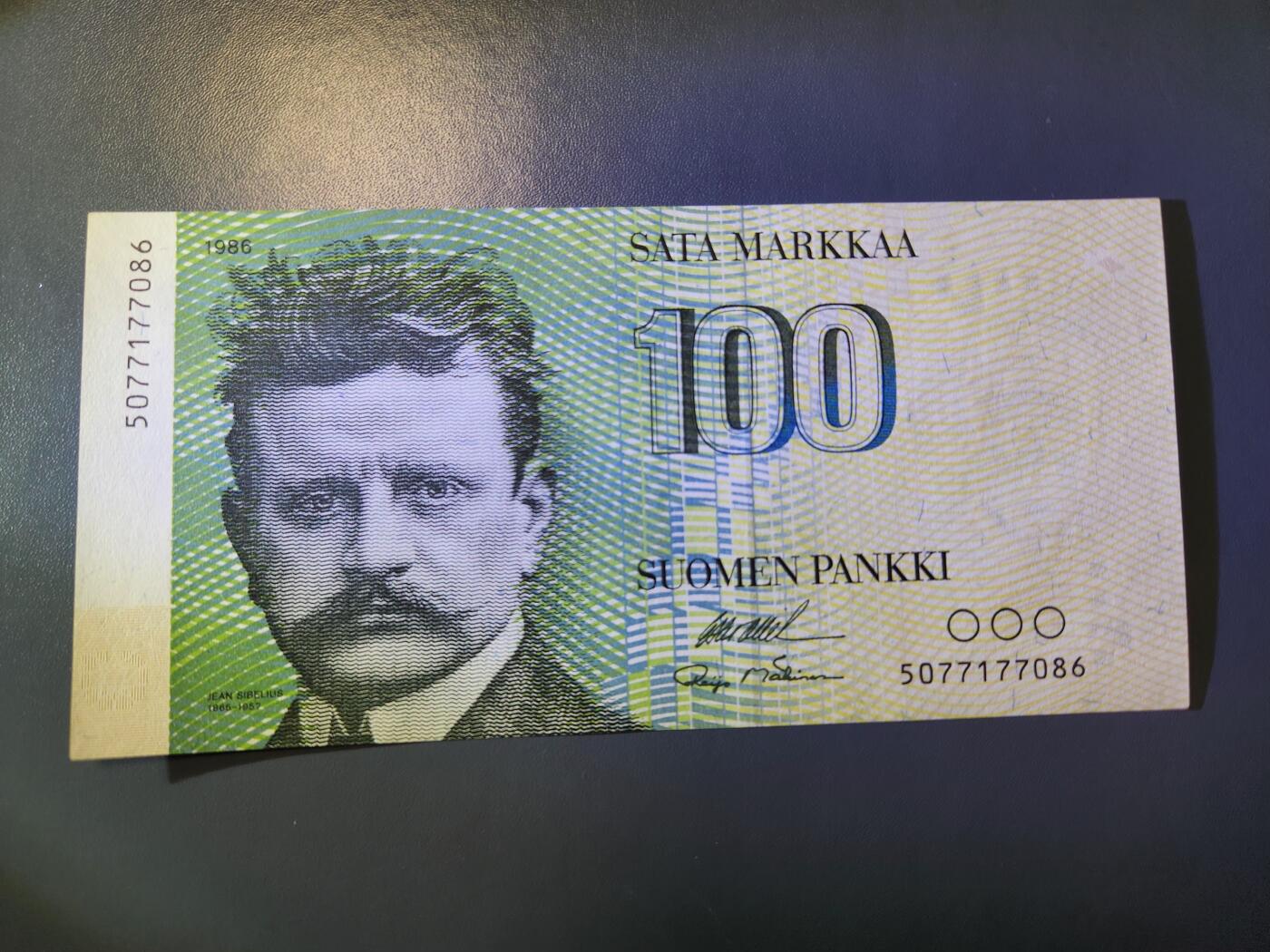 12月27号晚上8点 外国纸币自动截拍第77场 芬兰100马克 原版近新