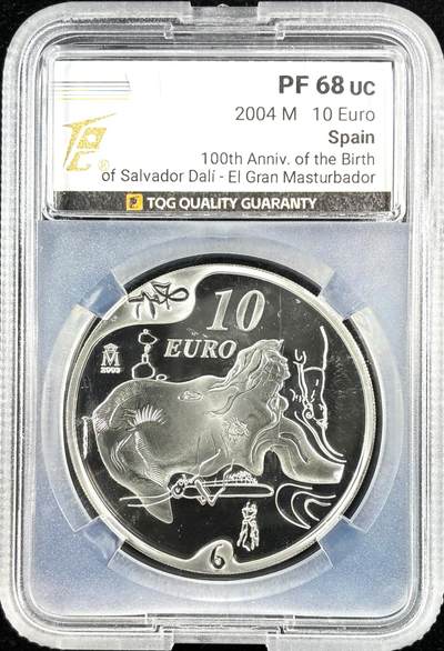 【雨安】【直播拍卖】【世界币章122期-评级币】2025-12-27 周六 19:30 保真 - [评级欧元] Spain 欧元 西班牙 10欧元 2004年 萨尔瓦多·达利 TQG-PF68UC