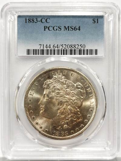 博洋堂世界钱币拍卖第154期（全场包邮） - PCGS MS64 美国1883年CC版摩根大银币，稀少卡森厂