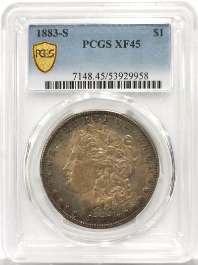 博洋堂世界钱币拍卖第154期（全场包邮） PCGS XF45 美国1883年S版摩根大银币，醇美酱彩包浆，1883年S版这个版罕见