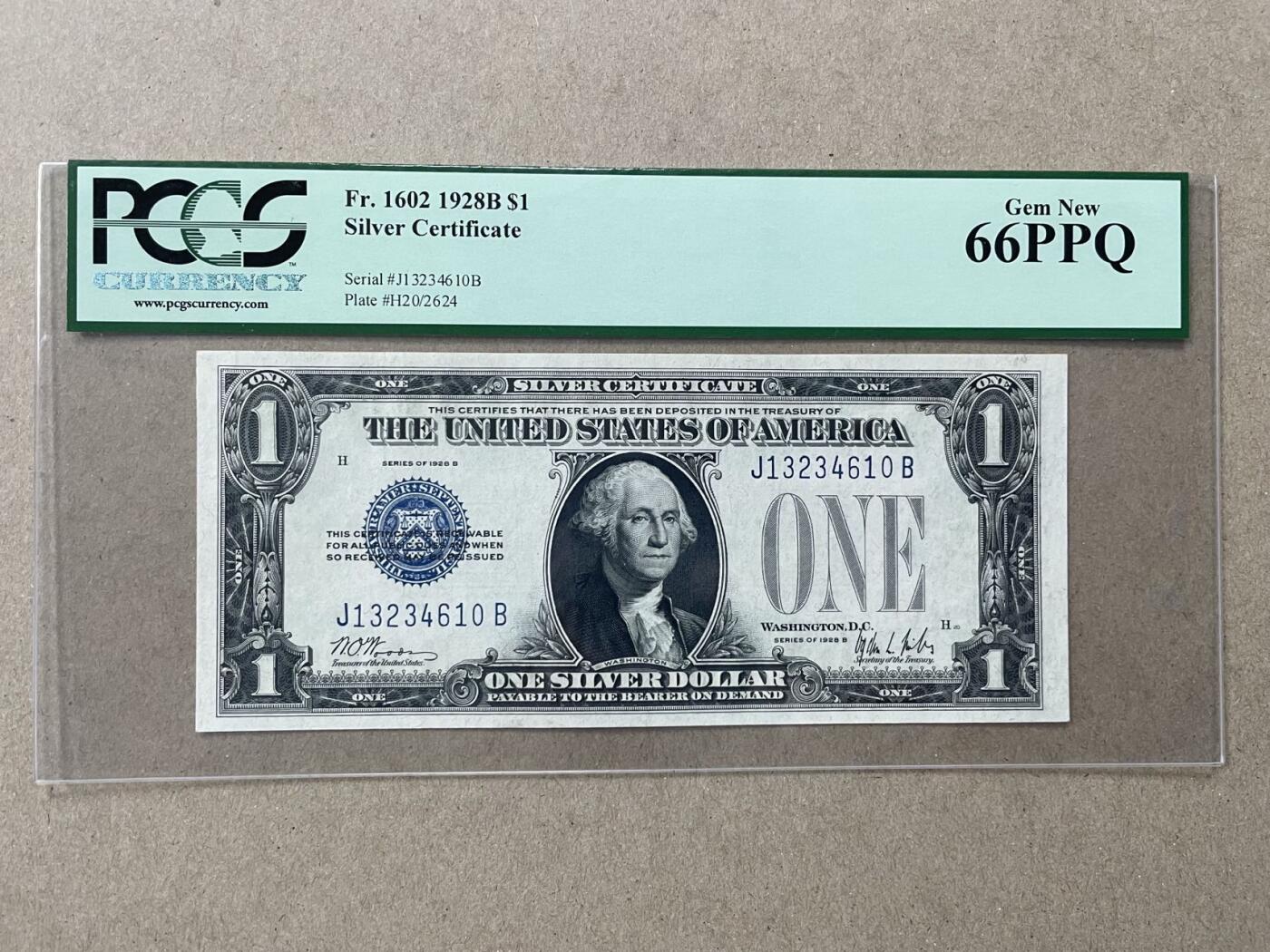 美国1928年B版1元白银券 JB冠 PCGS66PPQ  J13234610B