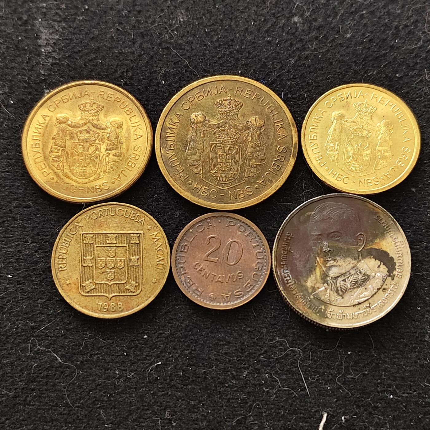 【全场包邮】纯粹捡漏拍488场（免费代拍第25场） 世界各国各年份散币6枚一组-塞尔维亚+澳门+莫桑比克+泰国