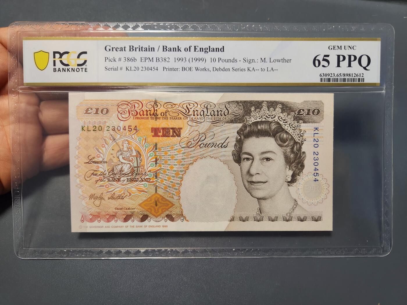 12月27号晚上8点 外国纸币自动截拍第77场 稀少签名版 英国10镑 pcgs65