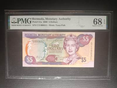2025十二月第五期，总210期 - 百慕大2000年5元PMG68epq百位小号631无47，老年女王和杜克港灯塔