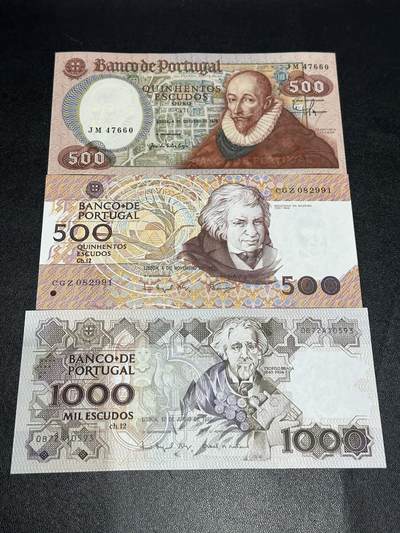 《外钞收藏家》第五百九十七期（年底收官场）（本平台长期征集拍品、欢迎藏友们联系合作） - 葡萄牙500和1000面额 500有两个版本 全新UNC