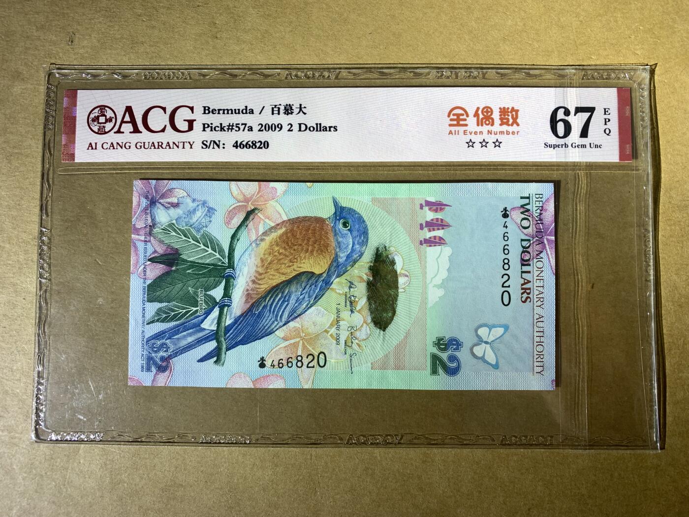 【礼羽收藏】🌏世界钱币拍卖第118期 【466820】2009年百慕大2面值纸币ACG67