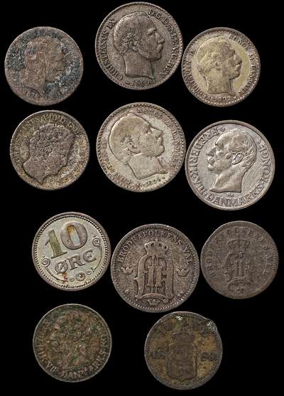 修遠堂世界钱币第九十九期 - 丹麦，瑞典旧银币一组 部分品差 含银25-40%，总重18.26g