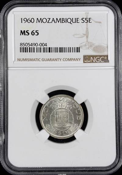 【雨安】【直播拍卖】【世界币章122期-评级币】2025-12-27 周六 19:30 保真 - [评级非洲] Mozambique 莫桑比克 5元 1960年  NGC-MS65