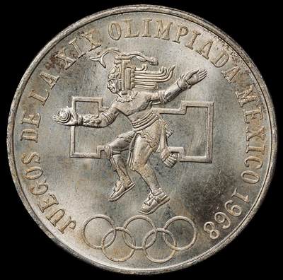 修遠堂世界钱币第九十九期 - 1968年墨西哥城奥运会25比索银币 22.50g，含银72%   完全未流通