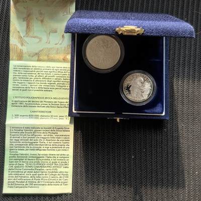 道一币馆币章第一百六十二场 - 原盒证 意大利1991年意大利的丰富物种精制银币两枚套 9500