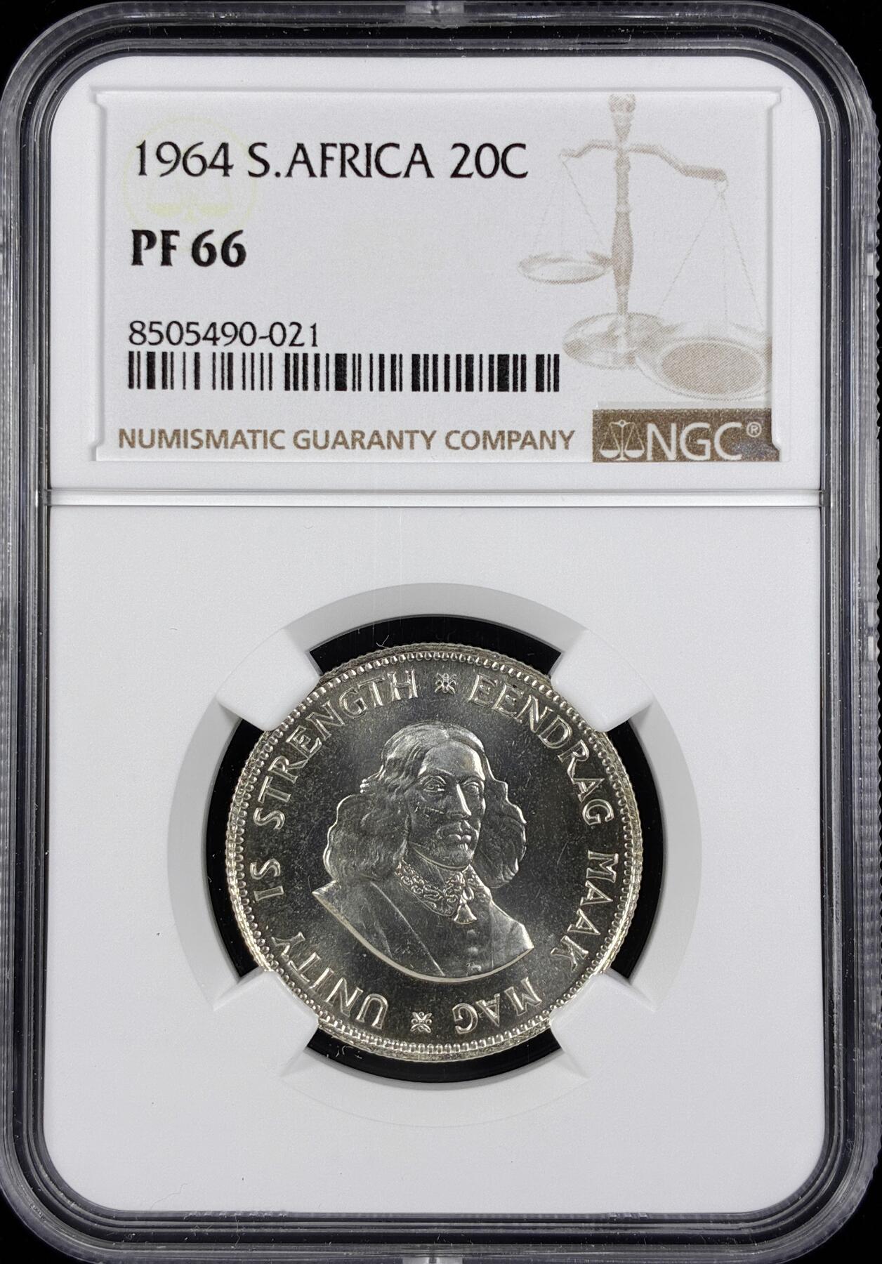 【雨安】【直播拍卖】【世界币章122期-评级币】2025-12-27 周六 19:30 保真 [评级非洲] South Africa 南非 20分 1964年 精制 NGC-PF66 精制币