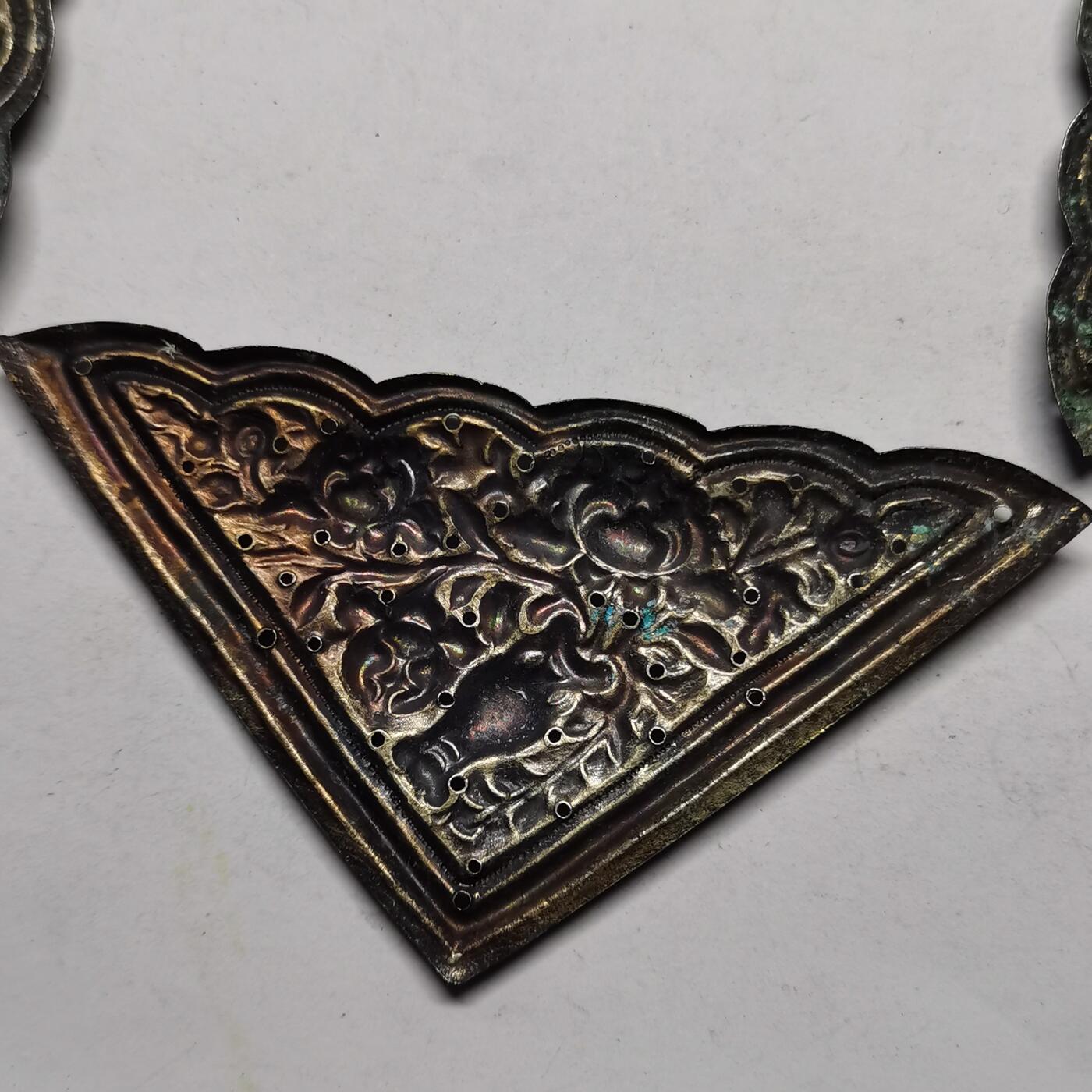 杂件专场90期 清代老银鎏金花纹边角花