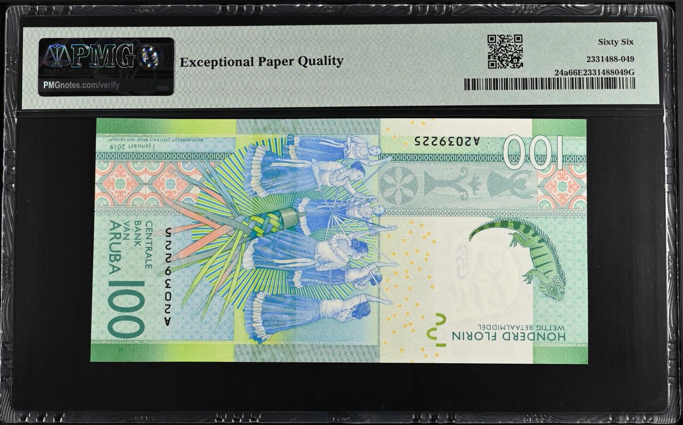 《外钞收藏家》第五百九十七期（年底收官场）（本平台长期征集拍品、欢迎藏友们联系合作） 2019年阿鲁巴100福林 PMG66 A冠 无47