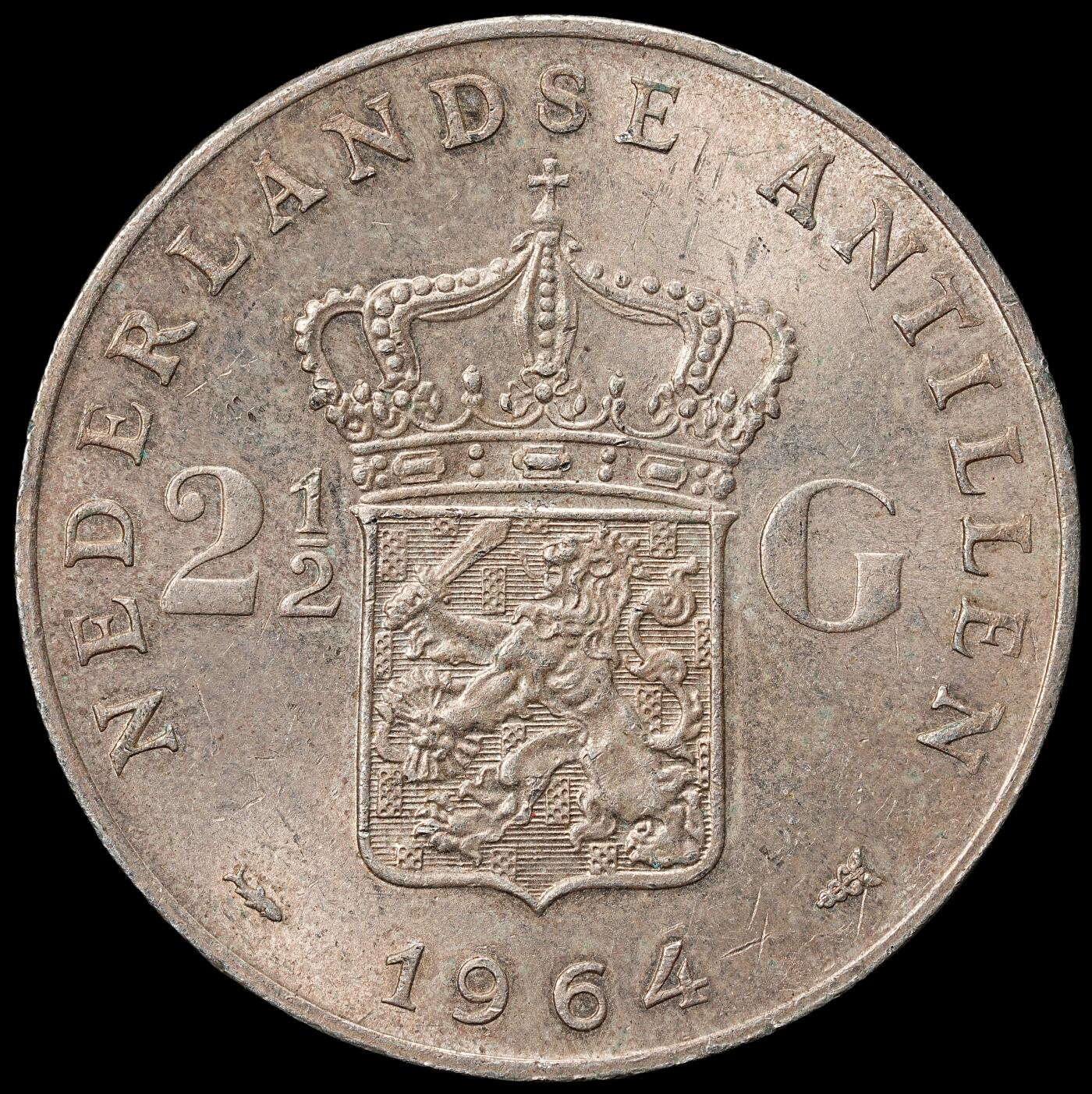 修遠堂世界钱币第九十九期 1964年荷属安的列斯2.5盾银币 25g，含银72%