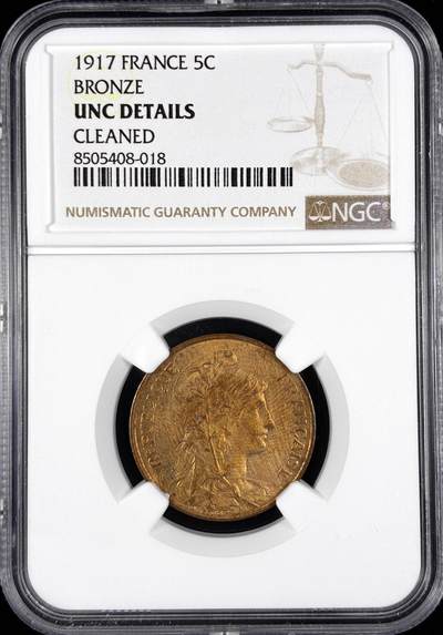 【雨安】【直播拍卖】【世界币章122期-评级币】2025-12-27 周六 19:30 保真 - [评级法国] France 法国 5分 1917年  NGC-UNC