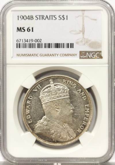 博洋堂世界钱币拍卖第154期（全场包邮） - NGC MS61 1904B海峡一圆，类镜面底板。