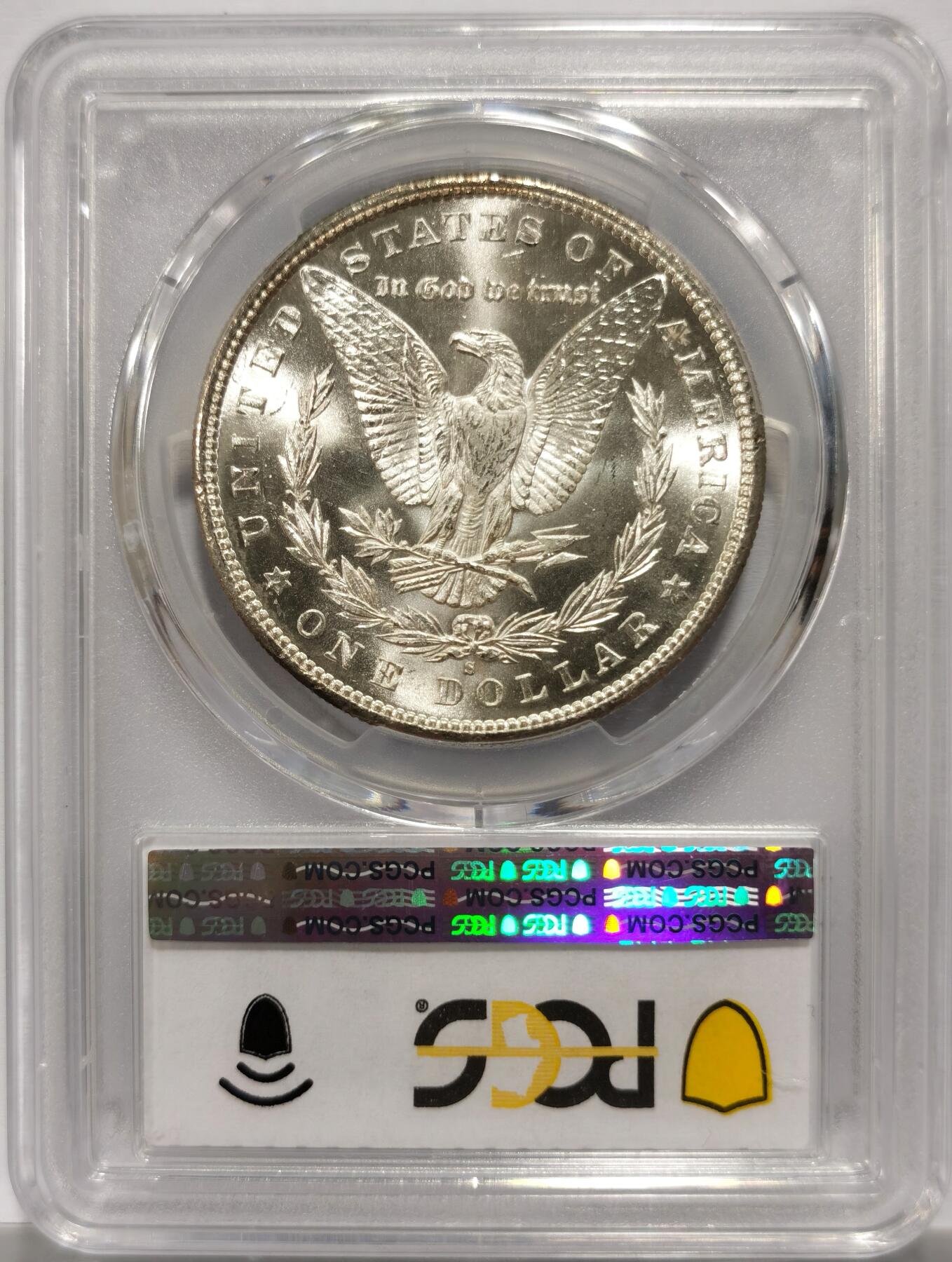 博洋堂世界钱币拍卖第154期（全场包邮） PCGS MS64 美国1880年S版摩根$1银币 币面人面呈现渐变五彩包浆 过渡自然 鹰面则细腻凝霜 品相近乎完美 细节表现远超部分65 品相