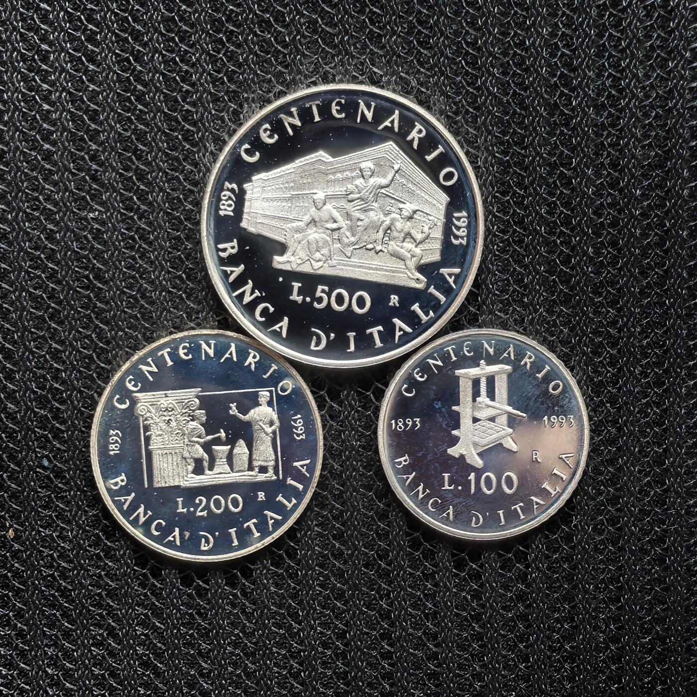 道一币馆币章第一百六十二场 原盒证 意大利1993年意大利国家银行百年精制银币三枚套  10500