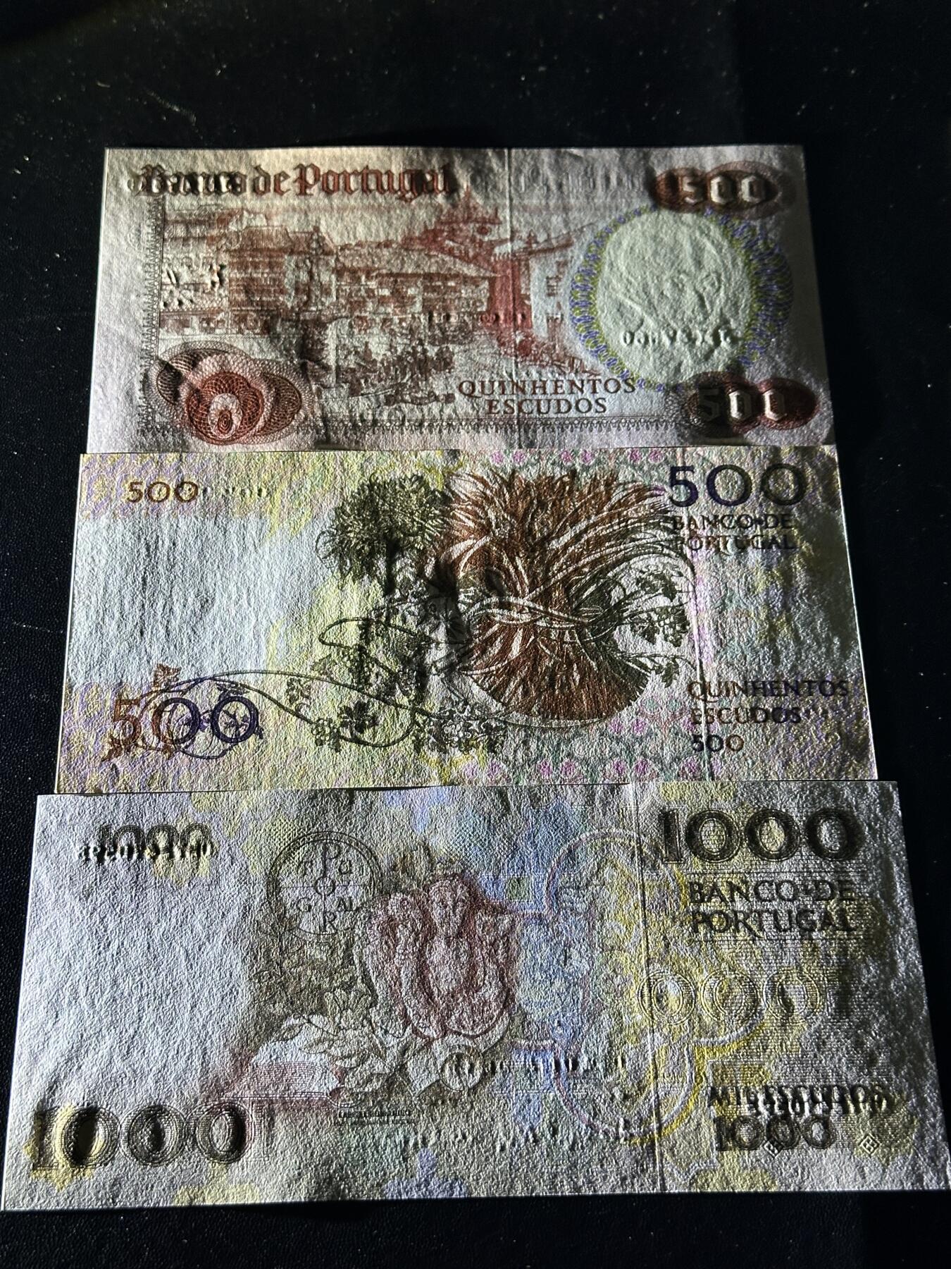 《外钞收藏家》第五百九十七期（年底收官场）（本平台长期征集拍品、欢迎藏友们联系合作） 葡萄牙500和1000面额 500有两个版本 全新UNC
