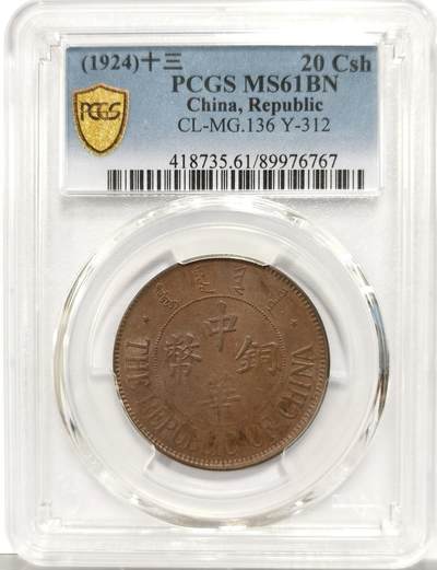 博洋堂世界钱币拍卖第154期（全场包邮） - PCGS MS61BN 中华铜币背嘉禾双枚铜币 非常罕见的铜元名誉品种，察哈尔口北造币厂铸造，巧克力氧化包浆，状态极佳。PCGS季军分数，同分3枚更高分5枚足见其珍罕 20年行情还没来的时候62BN的SBP就有1500美元成交