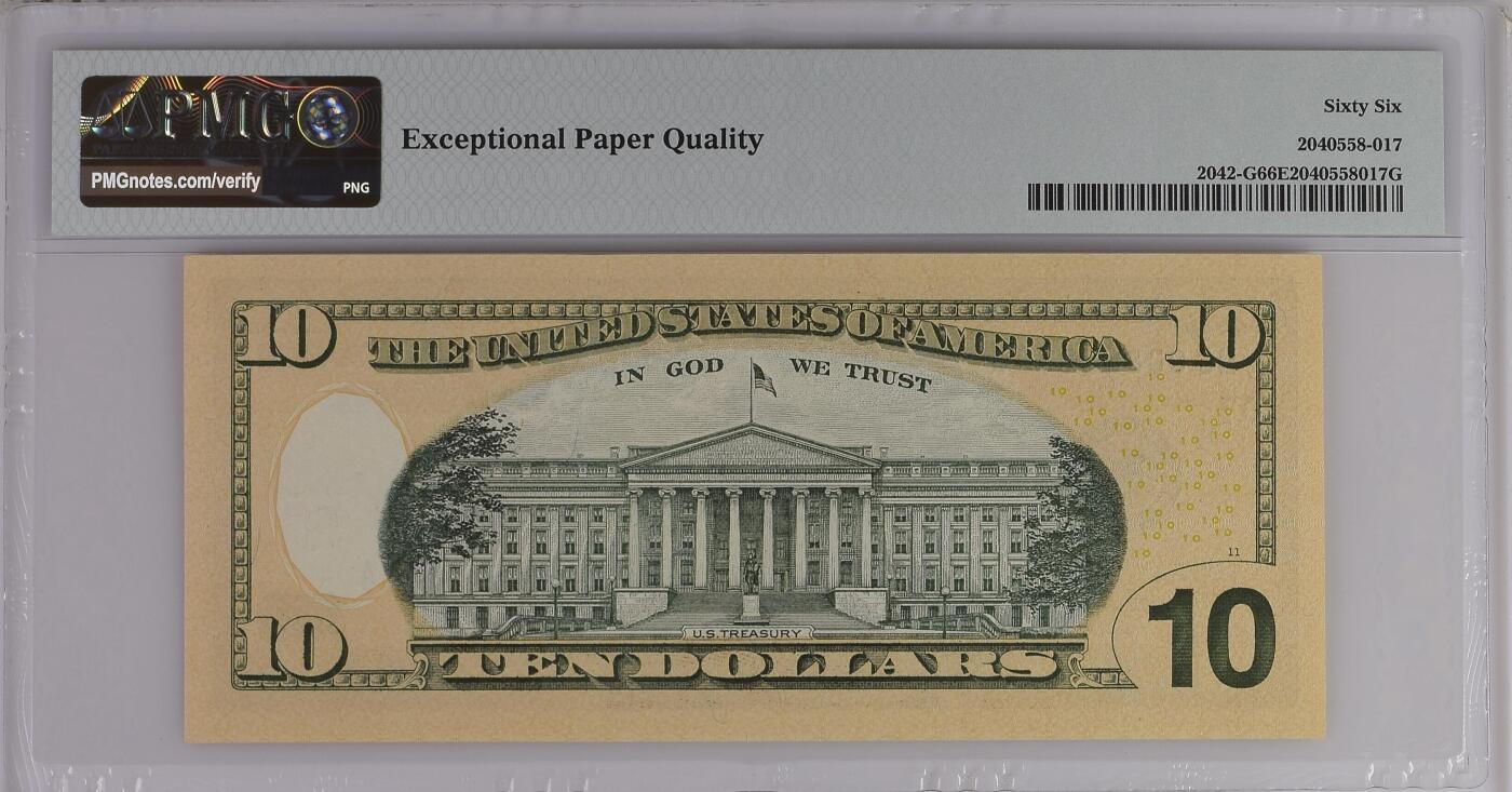 PMG美元 豹子身MGA冠序列号:MG00863338A 10美元绿库印联邦券Federal Reserve Note Chicago, $10 2013 Small Size