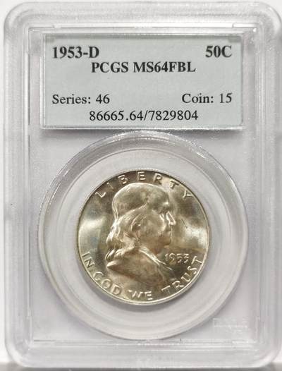 博洋堂世界钱币拍卖第154期（全场包邮） - PCGS MS64FBL 美国1953年富兰克林半美元银币