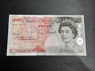 《外钞收藏家》第五百九十七期（年底收官场）（本平台长期征集拍品、欢迎藏友们联系合作） - 英国E序列50镑 全新 有轻微潮点
