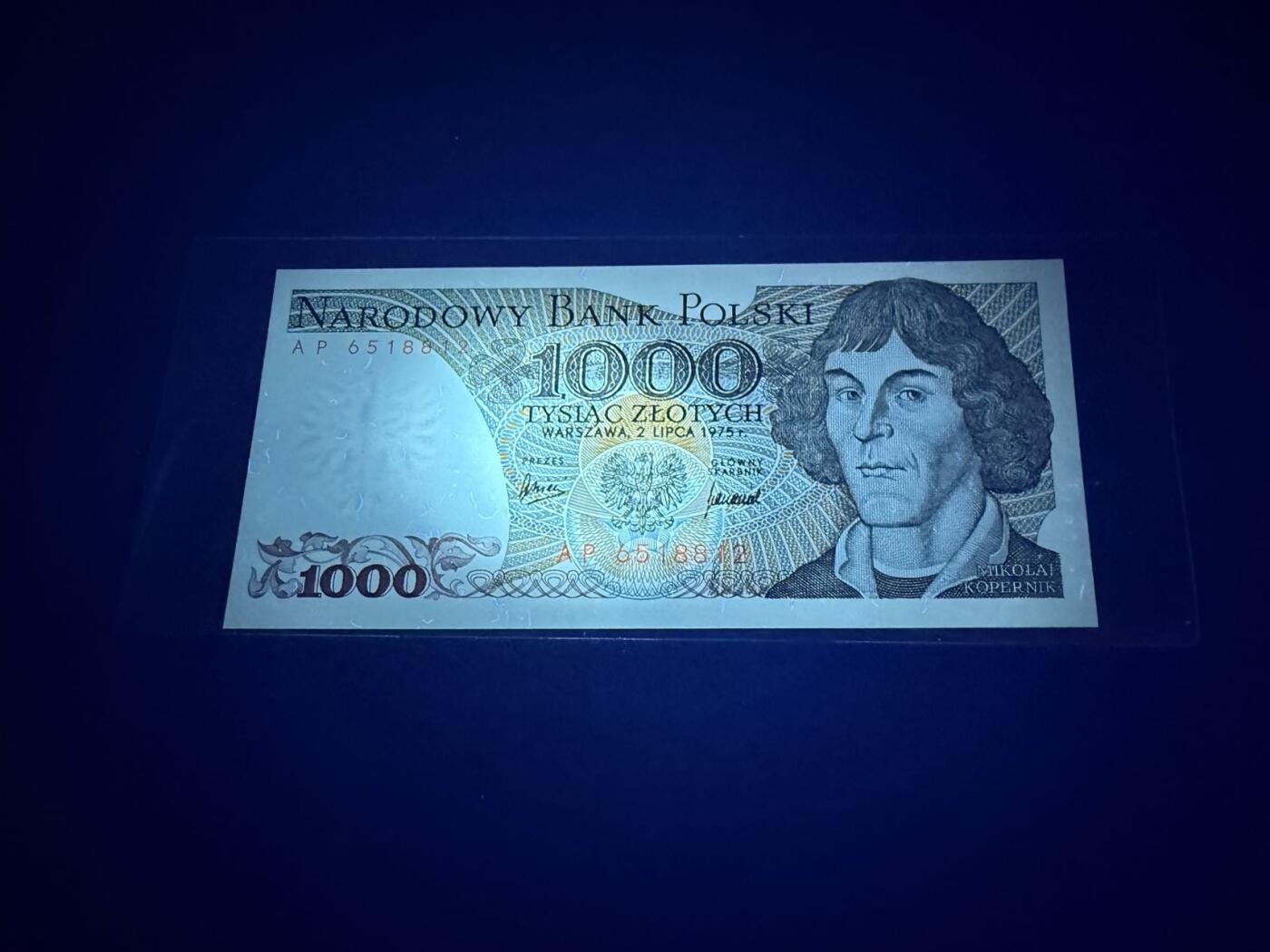 【炜奕收藏】，第五十四期，本场佣金已改，请大家注意 1975年波兰1000兹罗提，UNC品相，哥白尼头像，号码无347