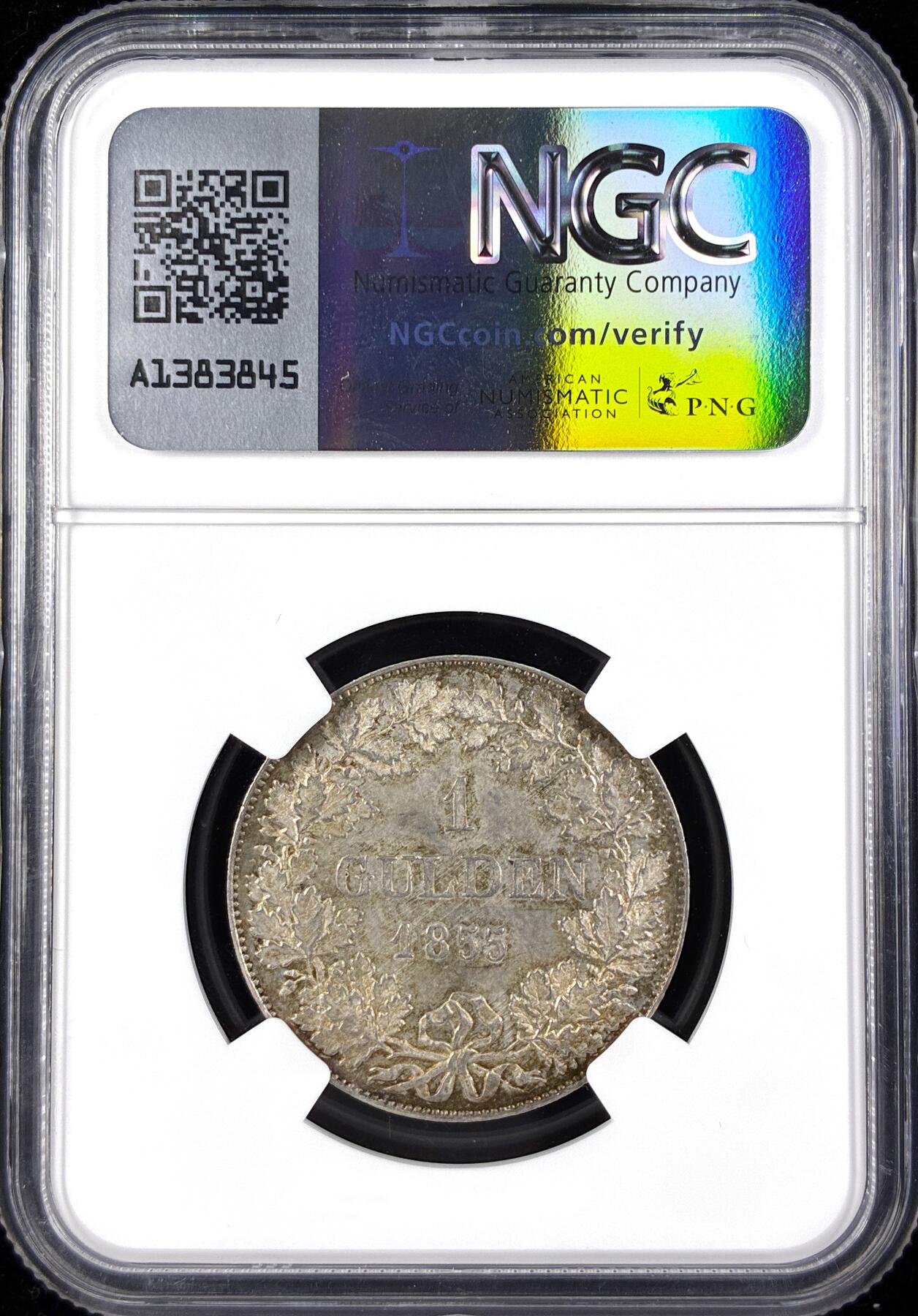 【雨安】【直播拍卖】【世界币章122期-评级币】2025-12-27 周六 19:30 保真 [评级德国] Germany 德国 德意志 1盾 Frankfurt法兰克福 KM#0331 (1842-1855) 1855年  NGC-MS64 唯一亚军分,更高分数仅1枚