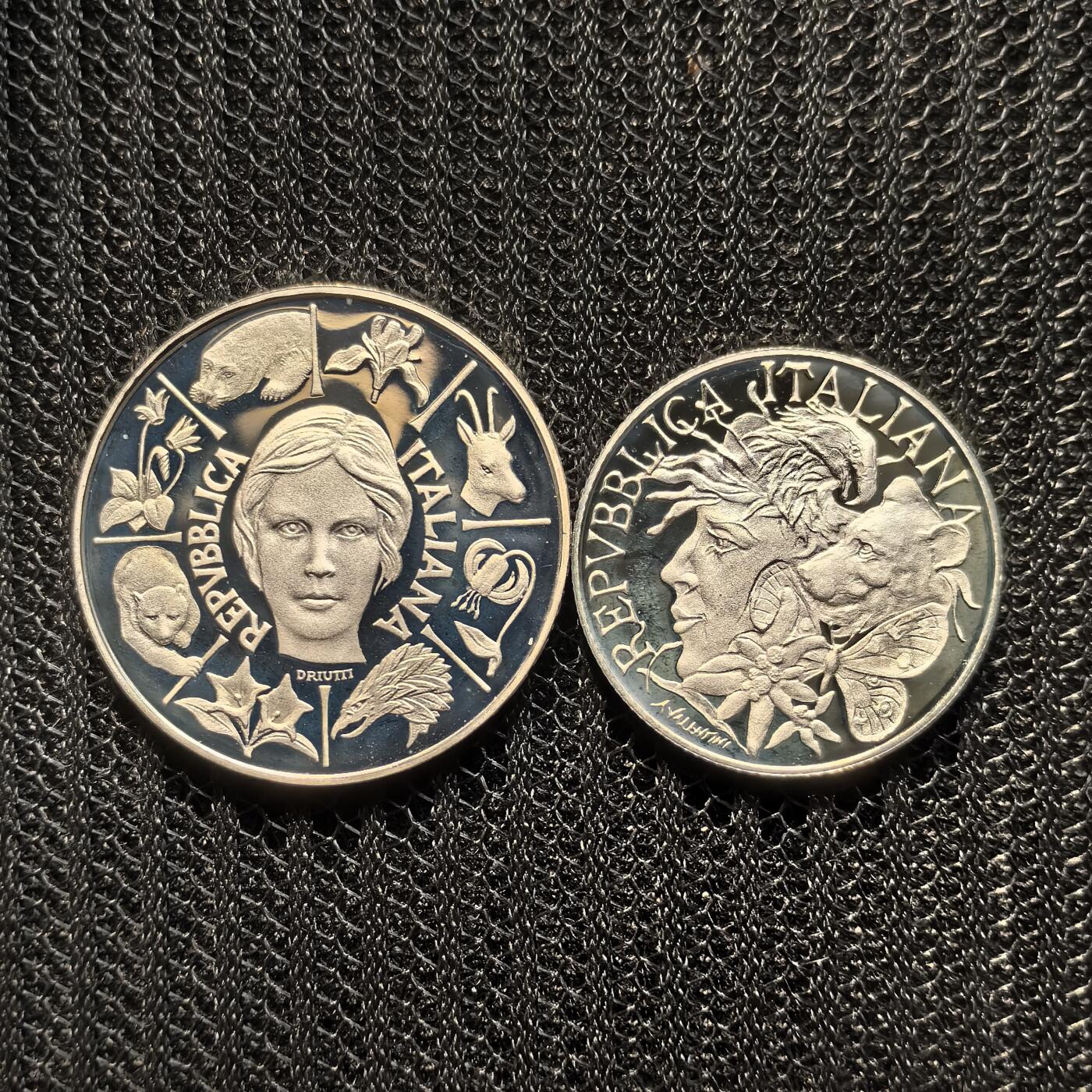 道一币馆币章第一百六十二场 原盒证 意大利1991年意大利的丰富物种精制银币两枚套 9500