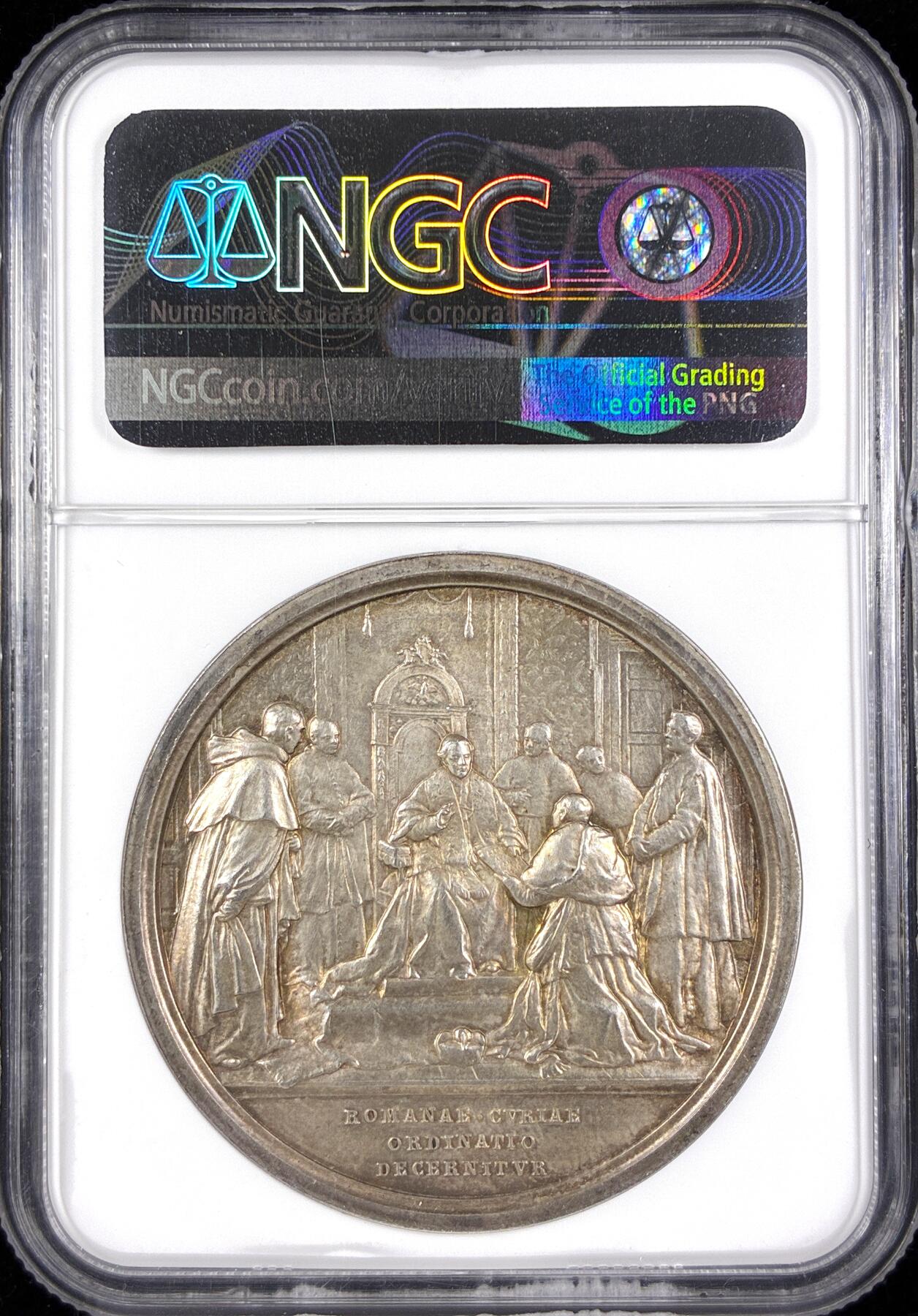 【雨安】【直播拍卖】【世界币章122期-评级币】2025-12-27 周六 19:30 保真 [评级章] Vatican 章 梵蒂冈 1908年 庇护十世 银章  NGC-MS61 正面: 教皇左侧肖像; 背面: 主教众人参拜教皇场景