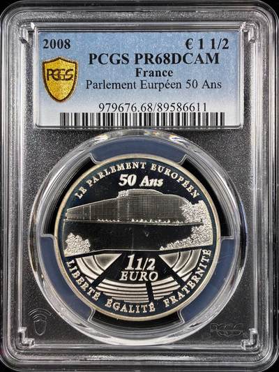 【雨安】【直播拍卖】【世界币章122期-评级币】2025-12-27 周六 19:30 保真 - [评级欧元] France 欧元 法国 1.5欧元 2008年 欧盟会议 PCGS-PR68DCAM 精制币