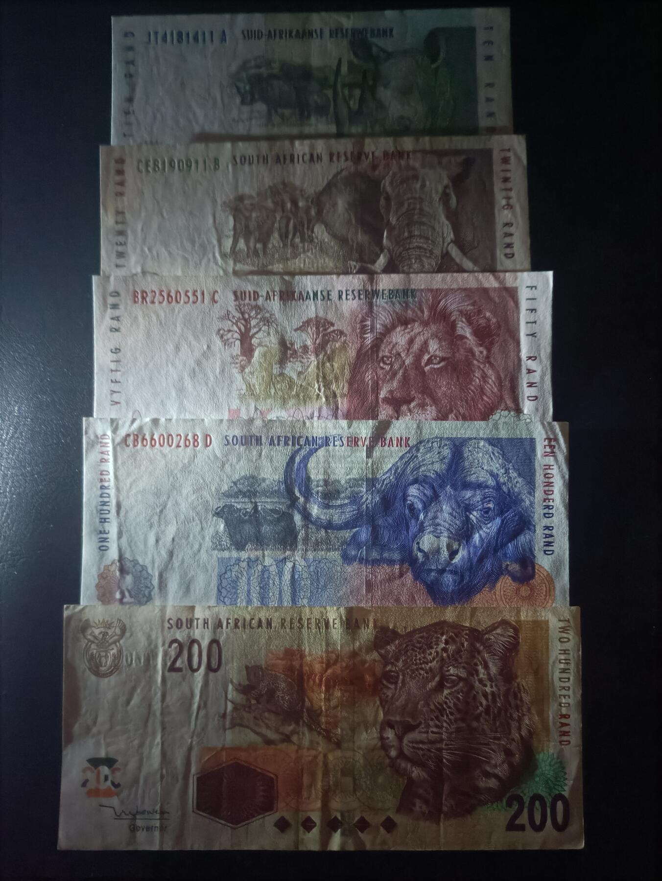 2025十二月第五期，总210期 南非套钞批量五张流通好品XF—AUNC