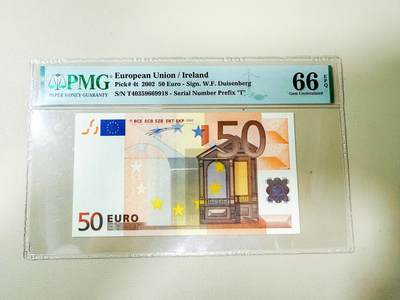 【Blue Auction】世界纸币精拍第768期——18级TOP拍卖/信誉/品质/专业/高效💫 - 【首签 最少见爱尔兰版】欧盟 2002年50欧元 PMG66EPQ 