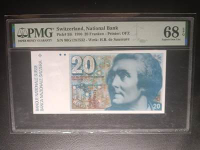 2025十二月第五期，总210期 - 瑞士1990年20法郎PMG68epq，登山家萨索尔