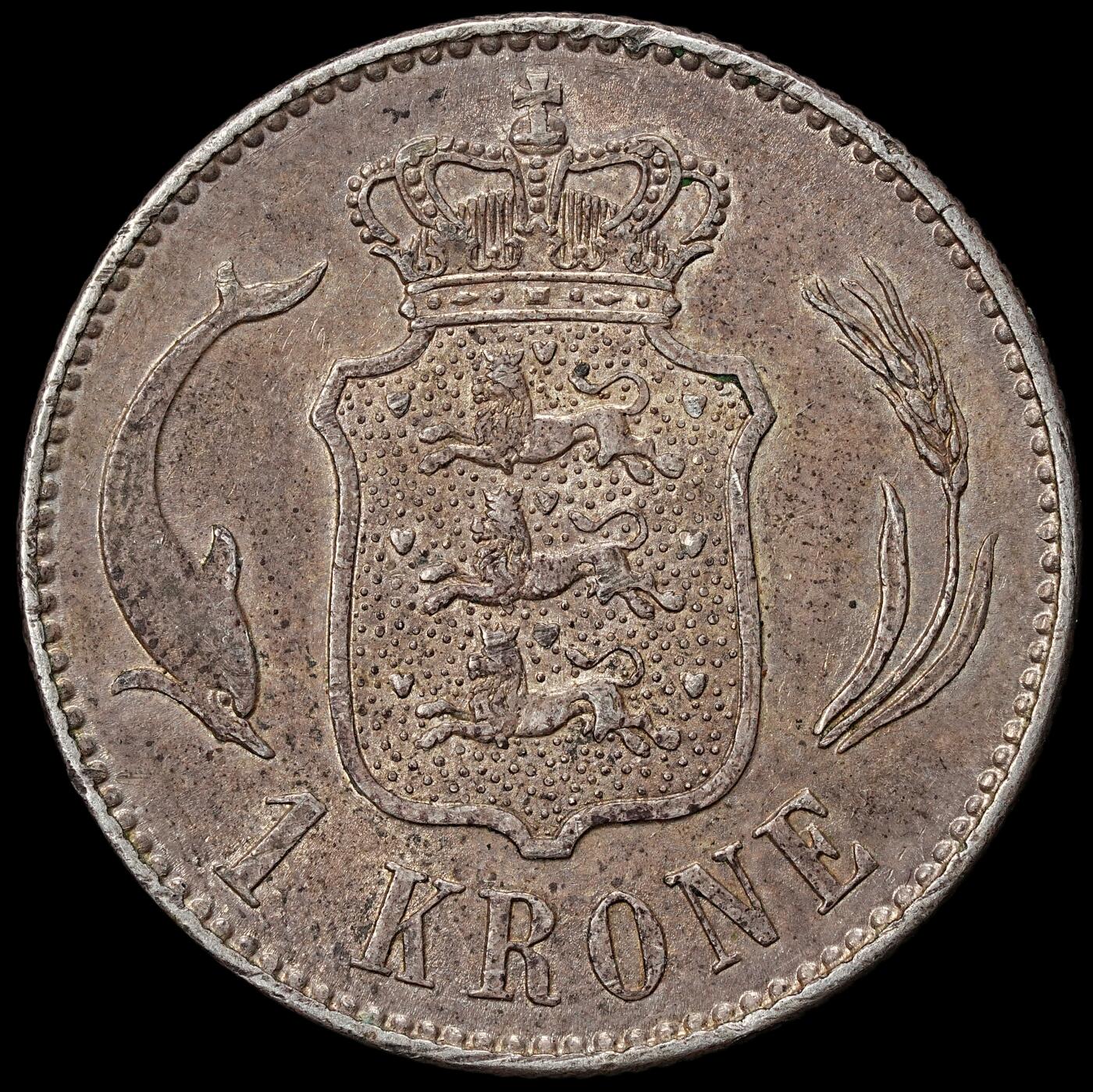 修遠堂世界钱币第九十九期 1916年丹麦海豚1克朗银币 7.48g，含银80%