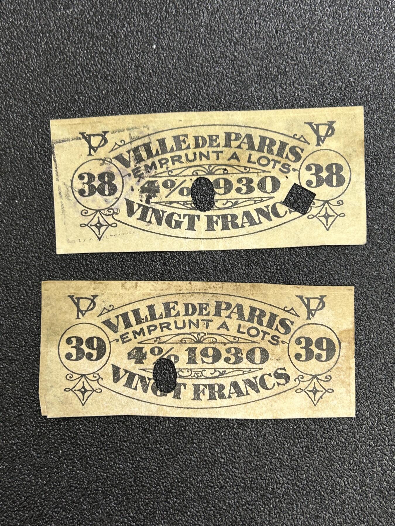 西秦中古拍卖第七十期 法国1949年，1950年债券兑换票